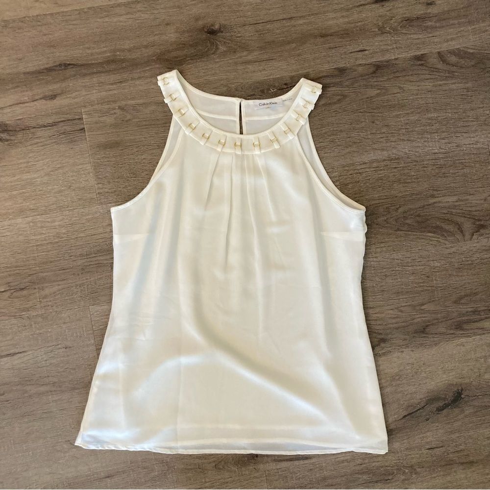 Calvin Klein Womens White Tank Blouse M EUC